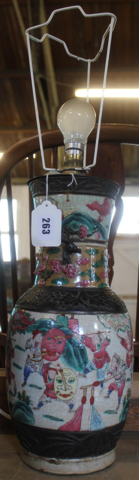 Canton famille rose crackle glaze lamp(-)